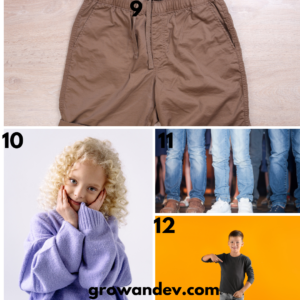 Images: 9. Cargo Shorts. 10.Knit Sweaters 11.Elastic-Waist Jeans. 12.Long-Sleeve T-Shirts