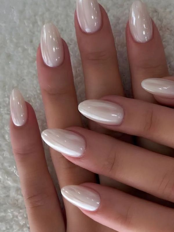 Milky-White-Almond-Nails